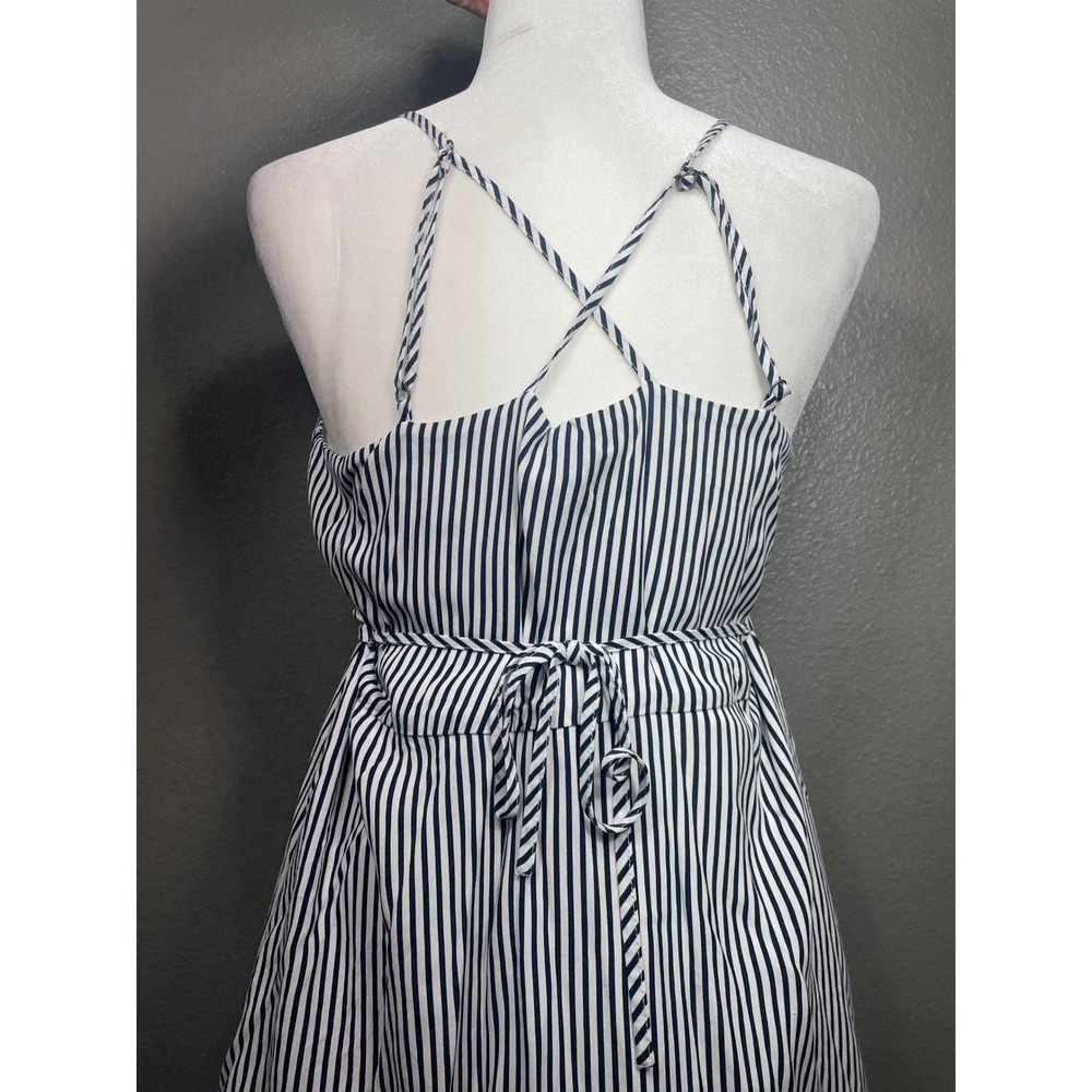 Abercrombie & Fitch Navy White Striped Button Front Mini Dress Medium Crisscross - Picture 10 of 10